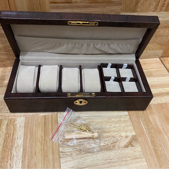Brown Faux Leather Watch Box and Jewelry Organizer - Picture 4 of 11